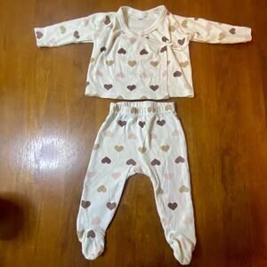 6 Months 2 Piece Baby Outfit Set Neutral Earth Colors Pants With Feet Soft Comfy